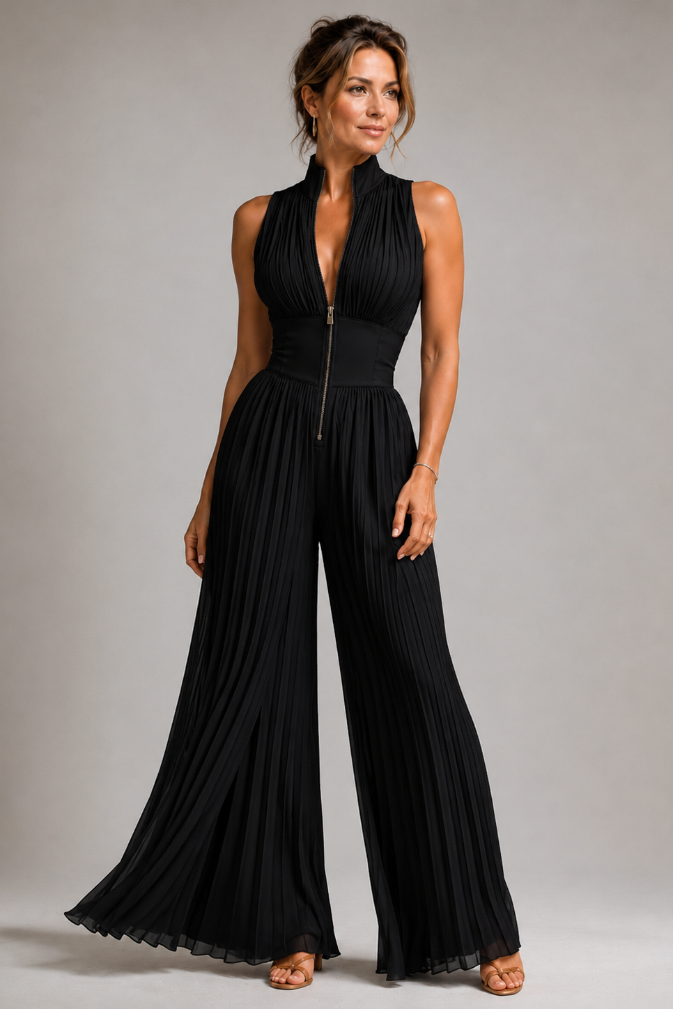 Fitted waist floral jumpsuit front detail