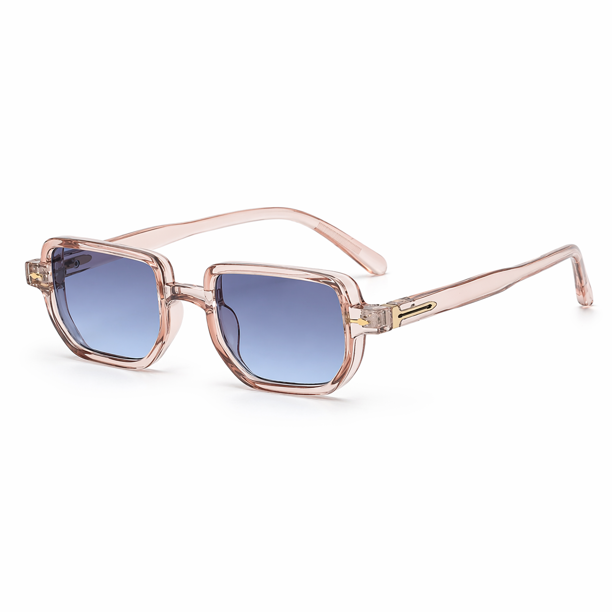 Angled view of square frame sunglasses