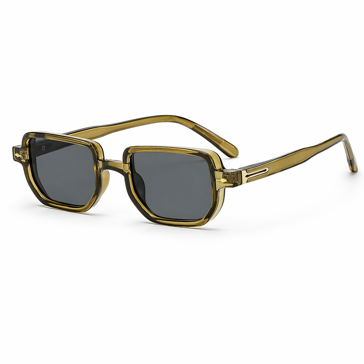 Wide temple detail on acetate sunglasses