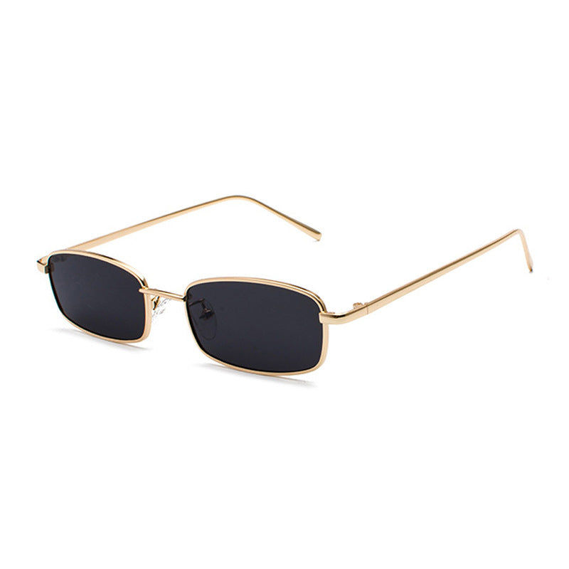 Front view of rectangular metal frame sunglasses