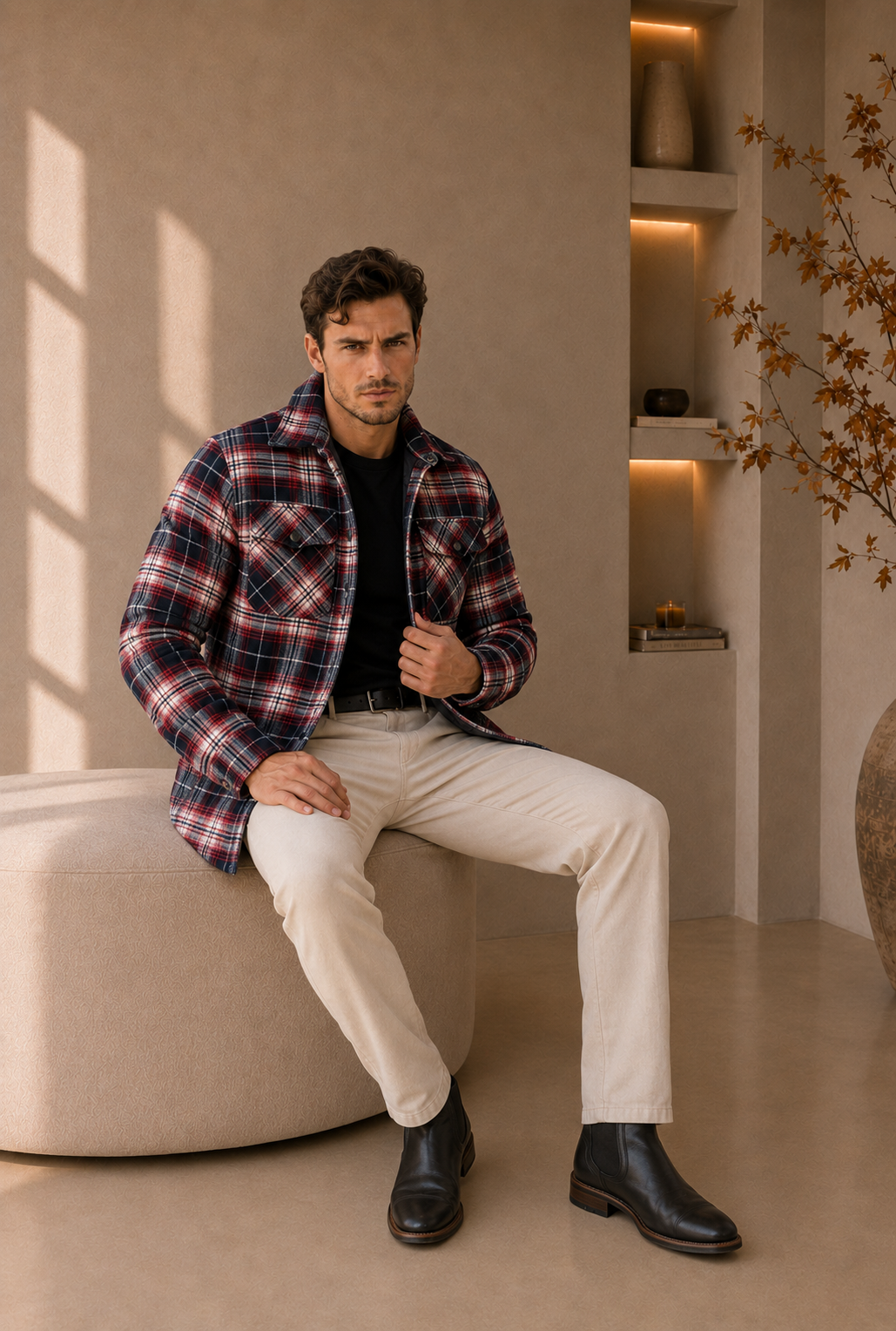 Men's red and black check flannel overshirt