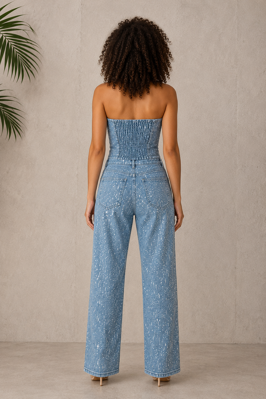 Light blue off-shoulder sequin jumpsuit women
