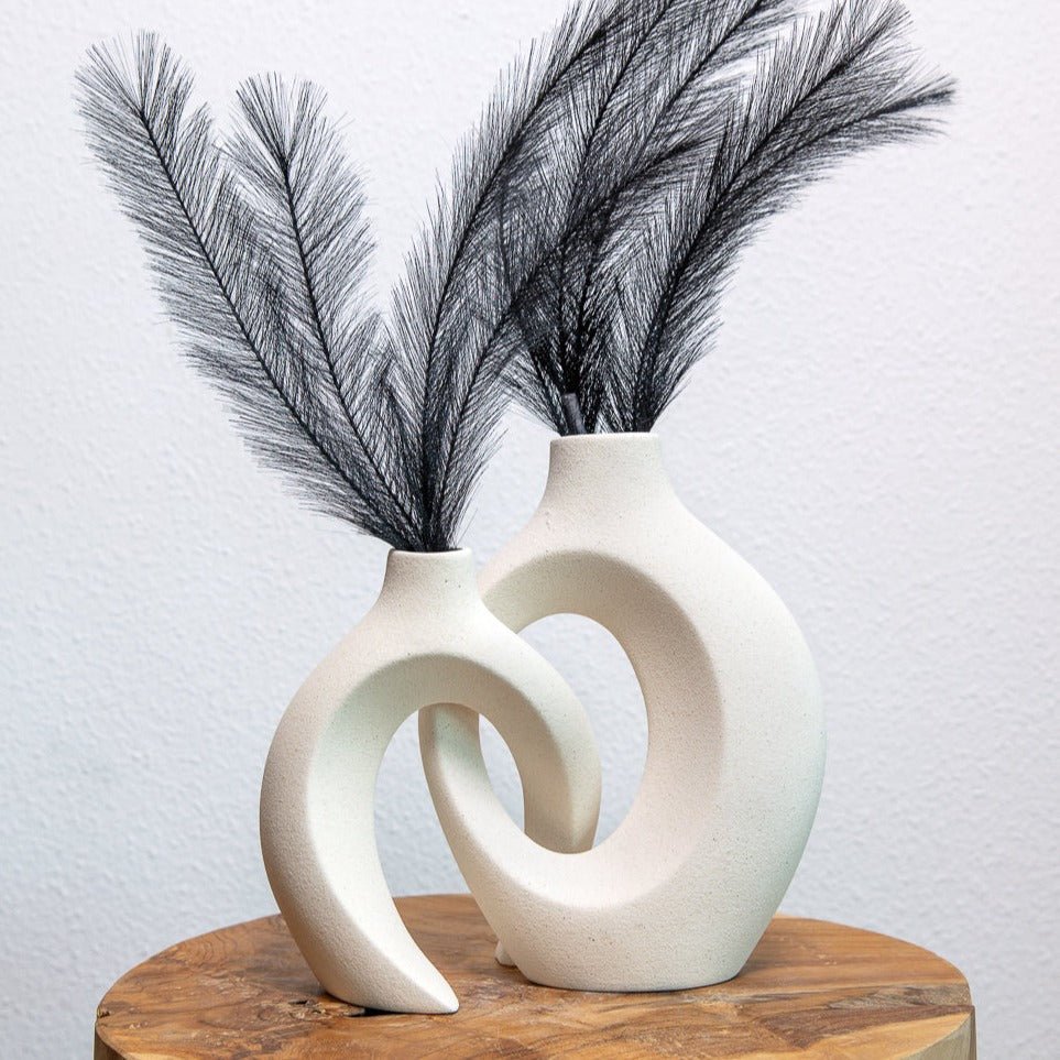 Matte ceramic decorative vase duo with sculptural twisted form