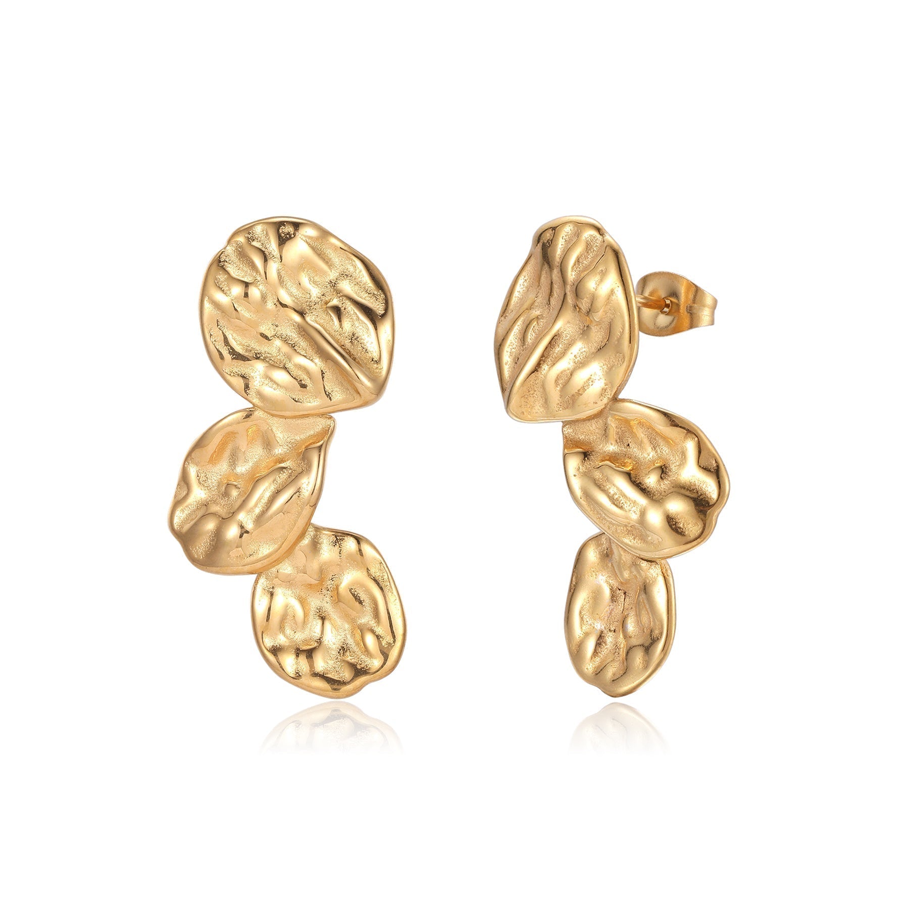 Textured gold drop earrings with three rounded elements