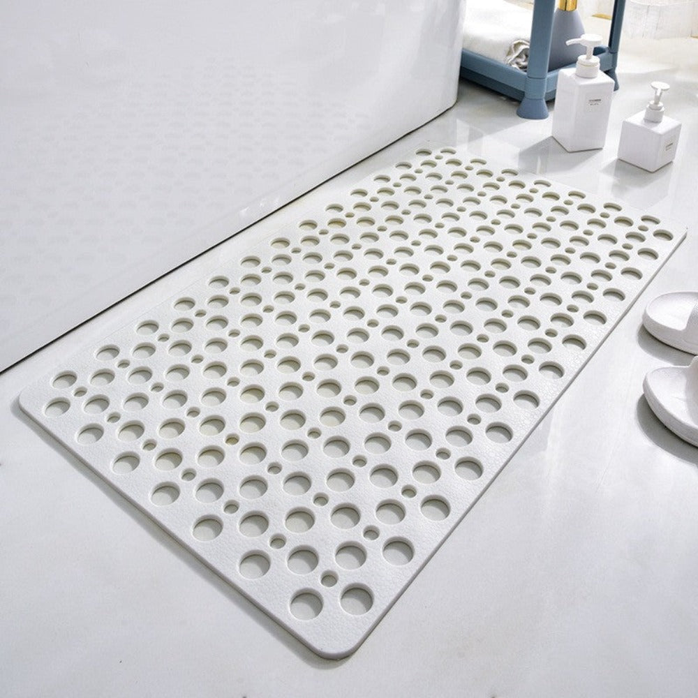 Rubber bath mat with uniform perforations for hygienic bathroom floor use