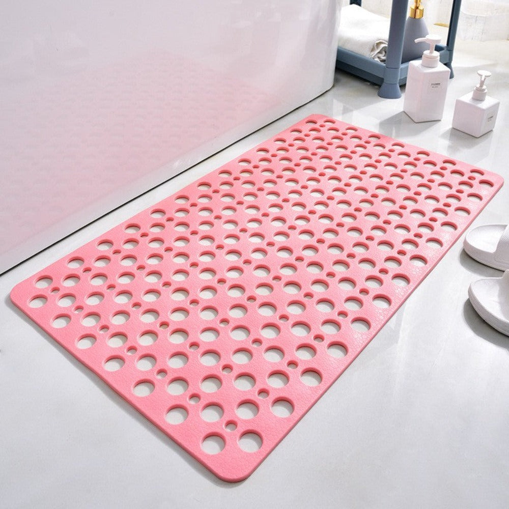 Non-slip rubber shower mat with hole pattern for bathroom floor safety