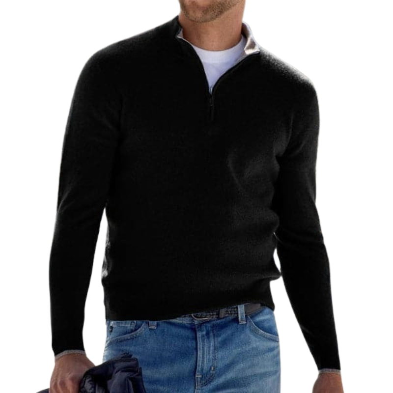 Men's zip-collar sweater in grey — knitted cotton blend, relaxed regular fit, available S to 3XL