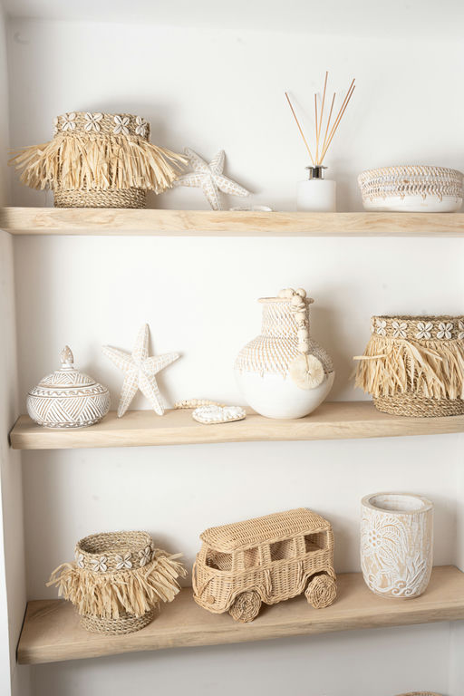 Handmade woven ceramic vase styled with dried botanicals for home décor