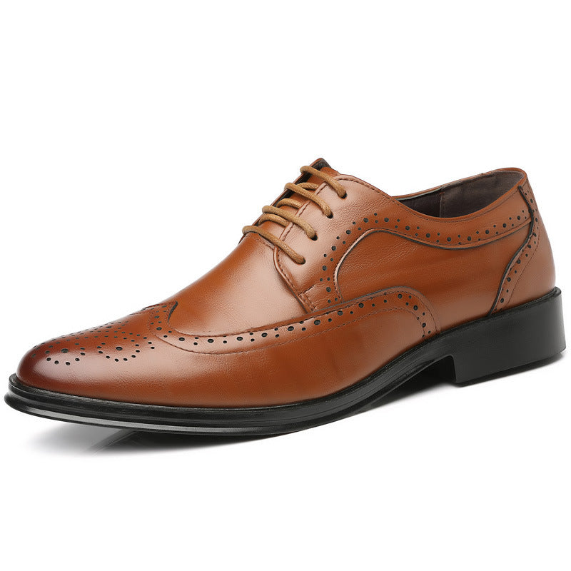 Pair of men's genuine leather brogue shoes styled for formal or business occasions