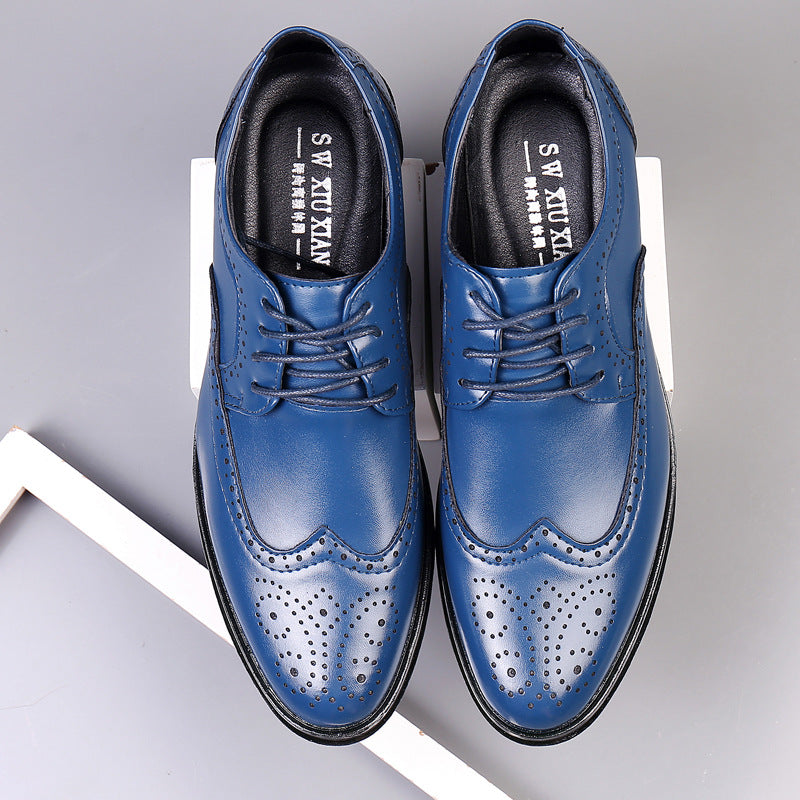 Men's leather brogue shoes shown from above highlighting lace-up design and toe detailing