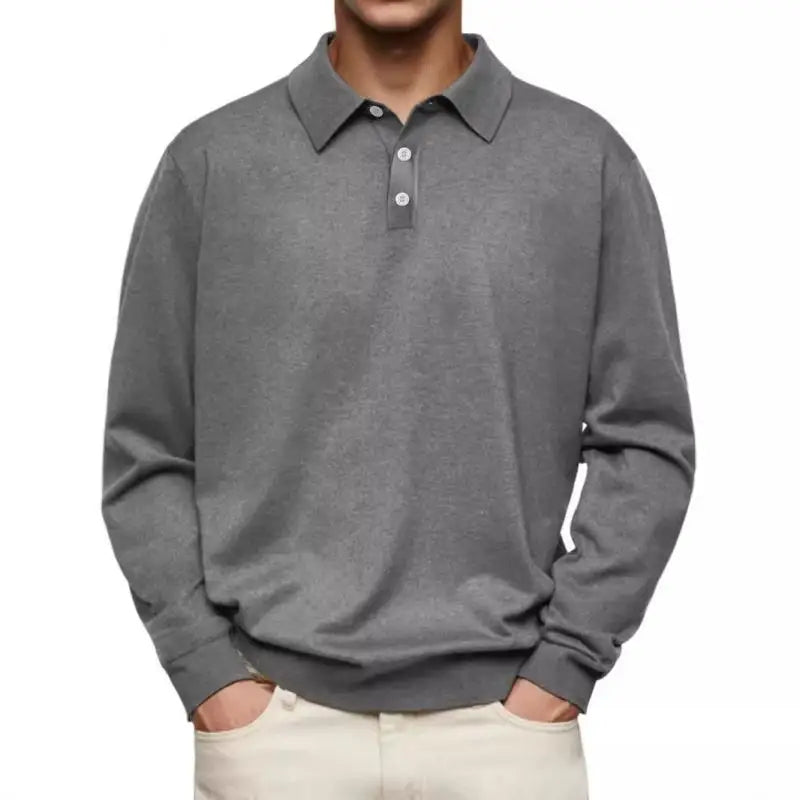 Knitted long-sleeve polo shirt for men with ribbed hem and relaxed regular fit
