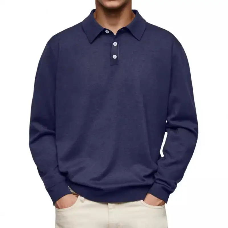 Men's casual knit polo with three-button placket and clean seam construction
