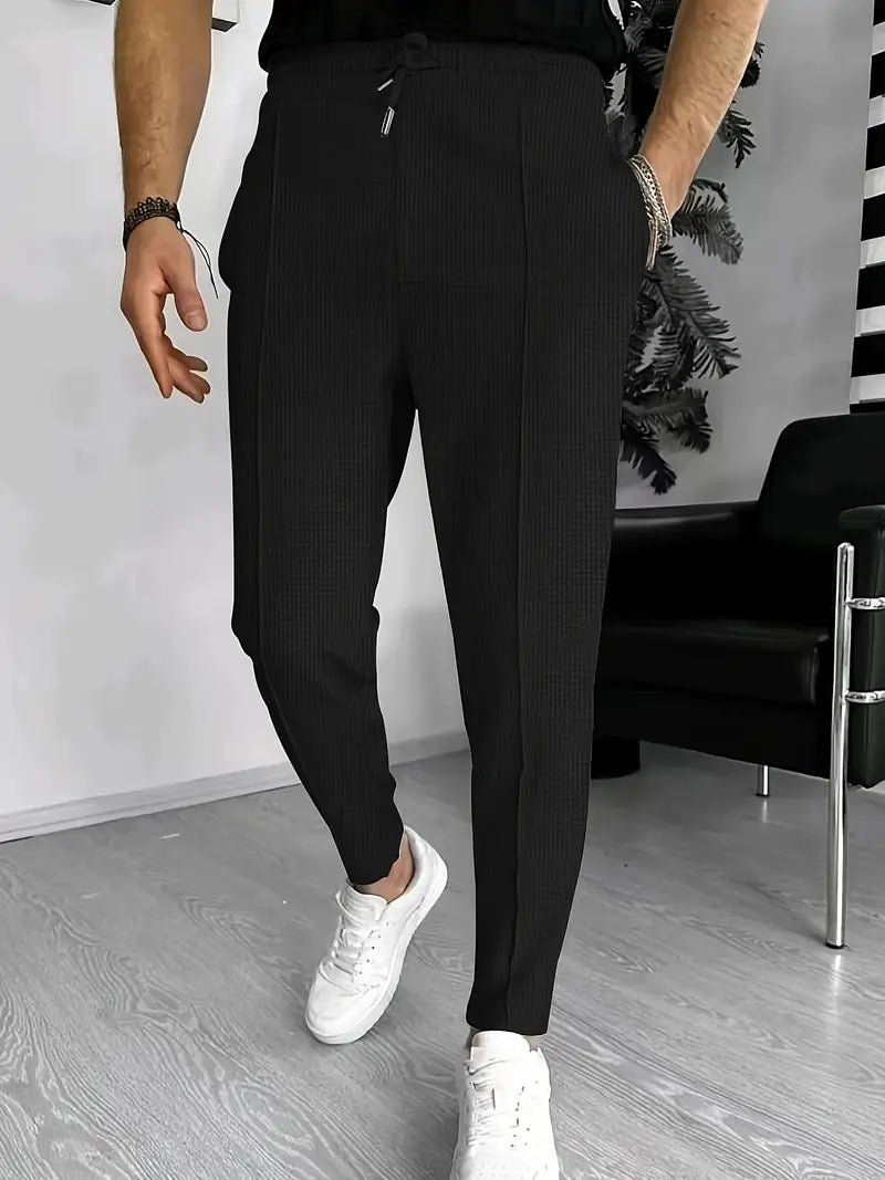 Men's tapered trousers with elastic waist and adjustable drawstring