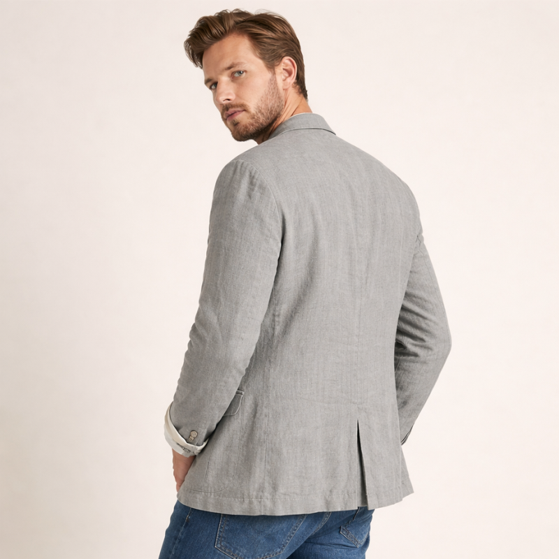 Men's spring summer blazer with front patch pockets and button closure