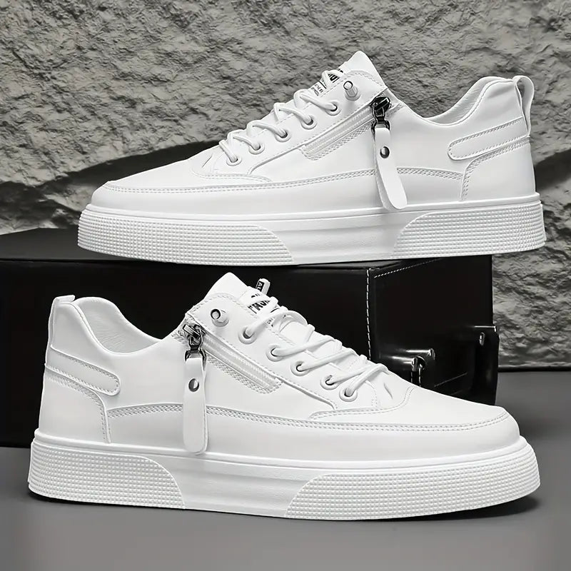 Men's lace-up sneakers with side zipper in low-top silhouette and structured panel design
