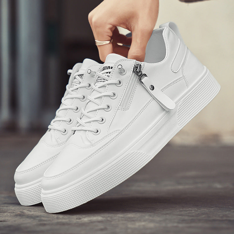 Heel and padded collar detail on men's lace-up sneakers with side zipper