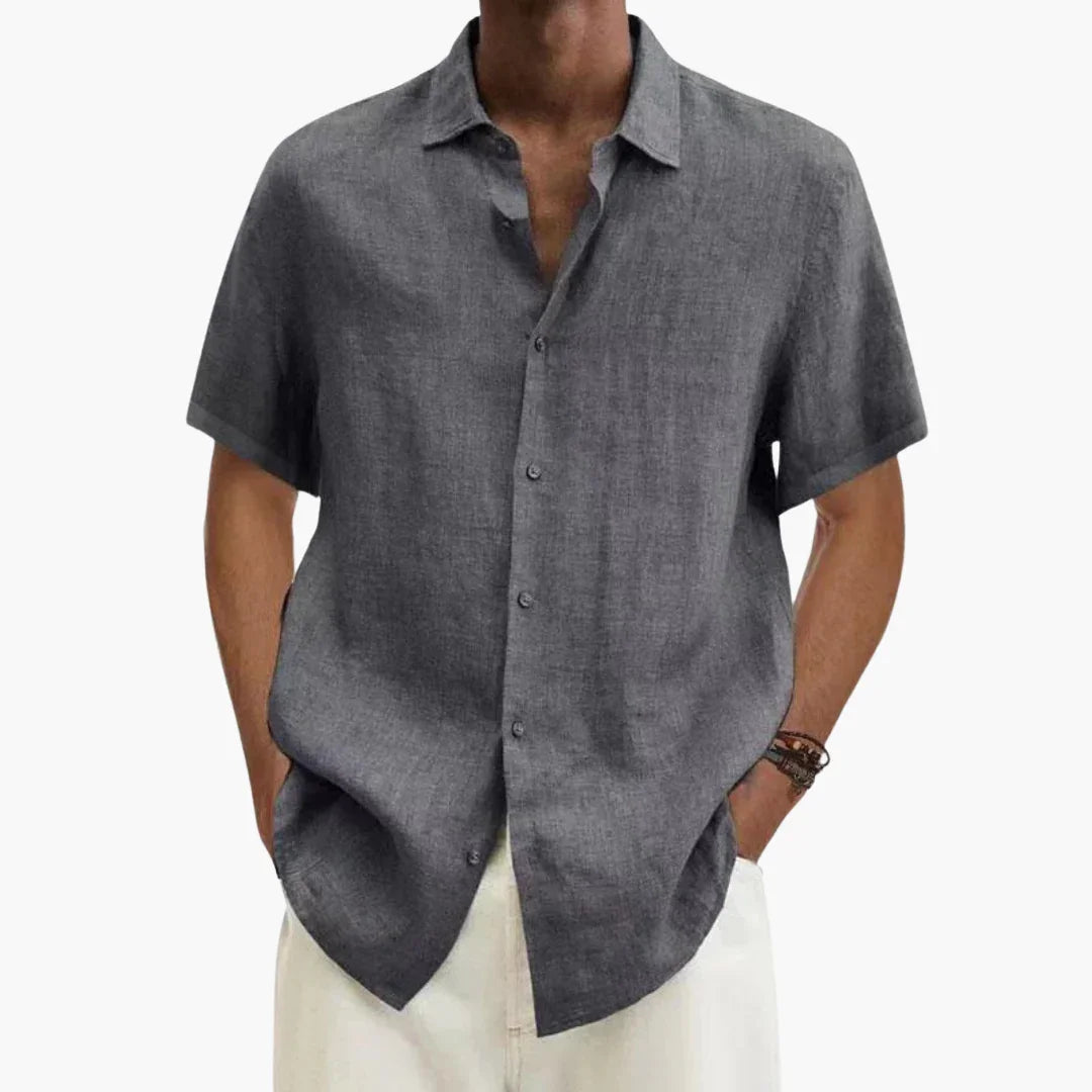 Men's casual button-up shirt with relaxed silhouette and standard length