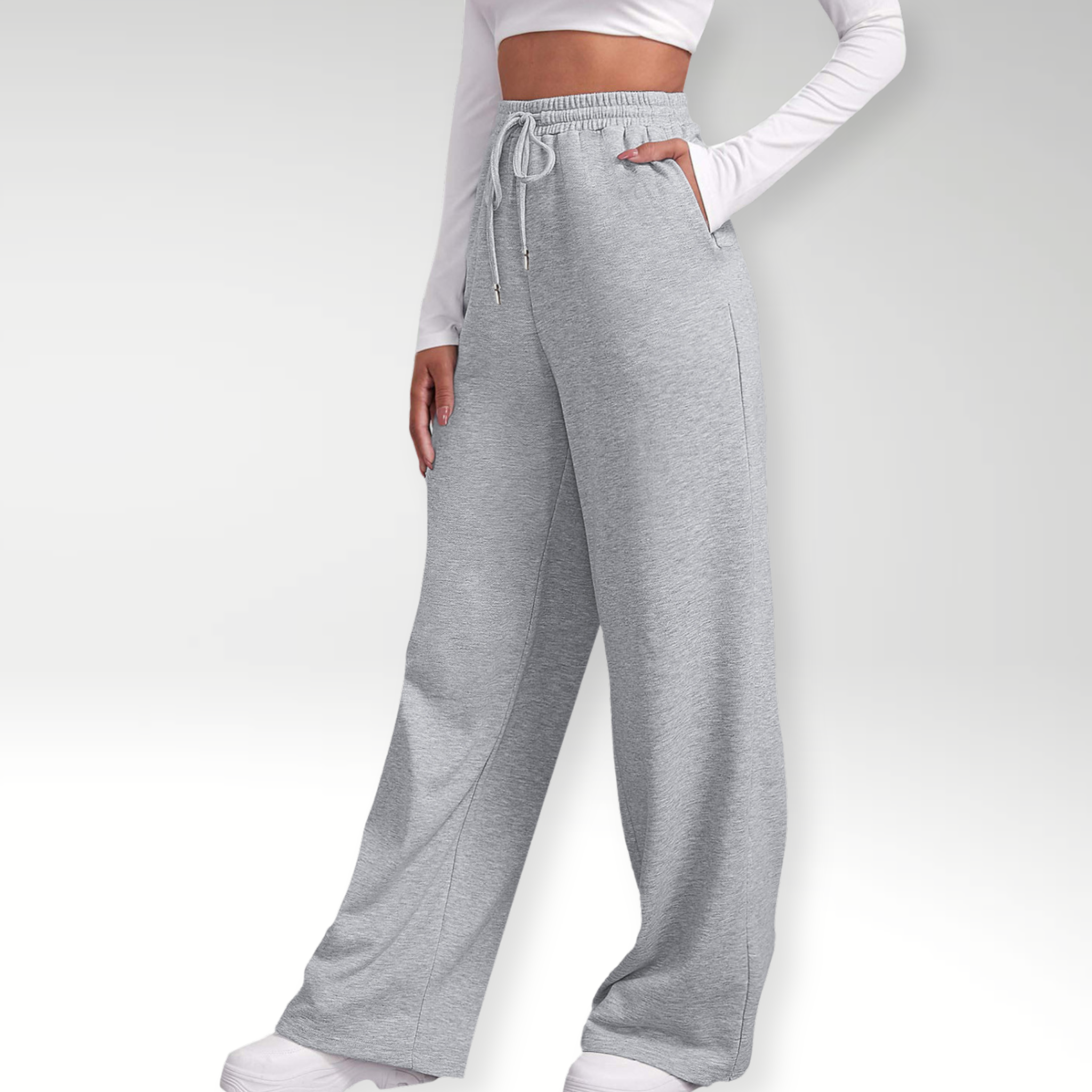 Wide-leg woven trousers for women with straight full-length silhouette