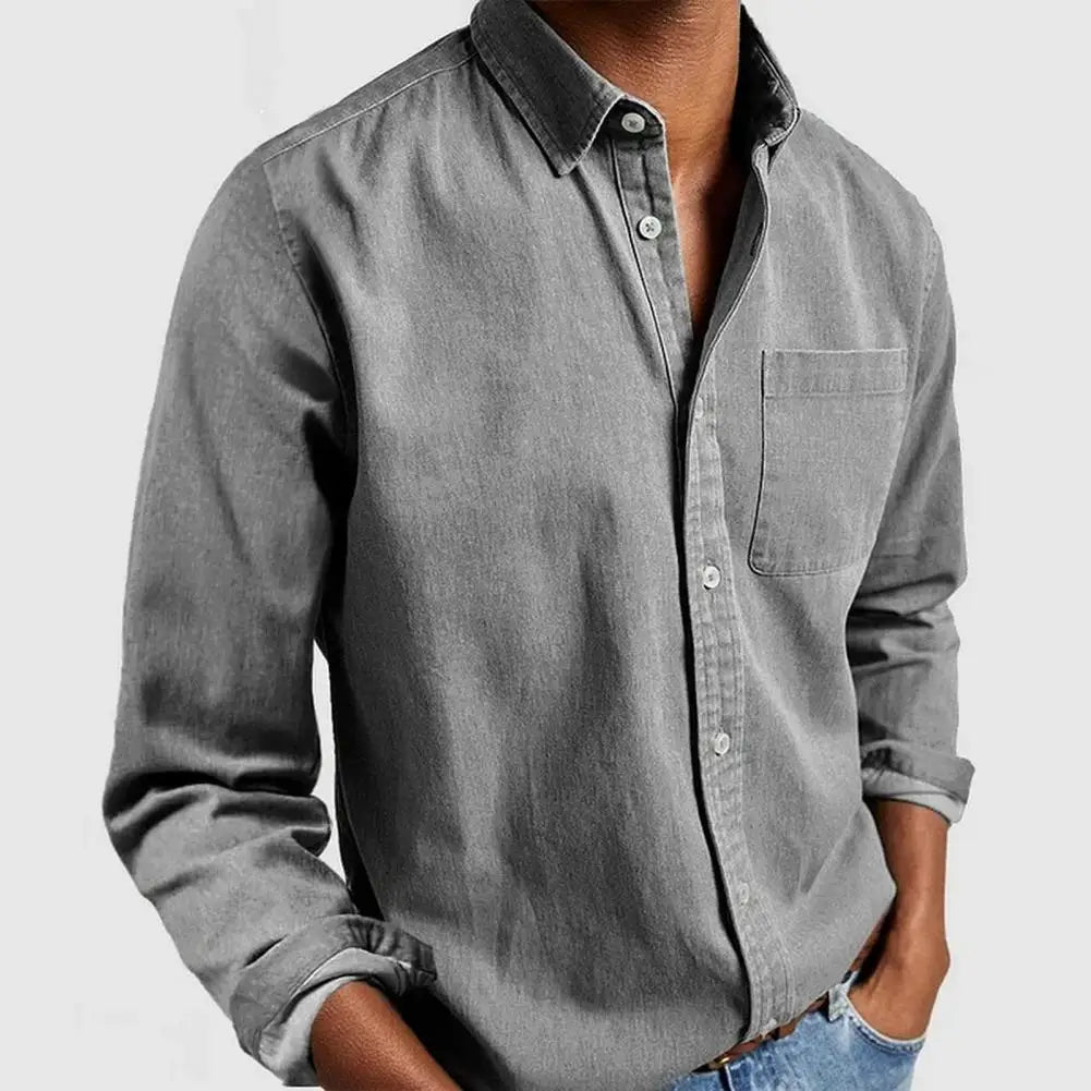 Men's linen-blend shirt featuring a front button placket and chest pocket