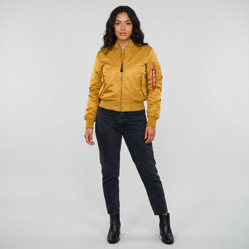 Women's regular-fit bomber jacket with ribbed collar and side pockets