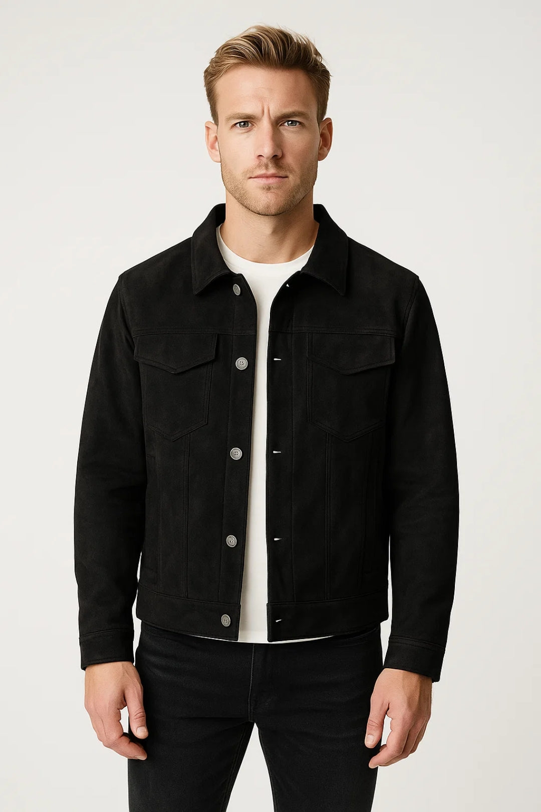 Men's Structured Utility Jacket with reinforced seams, side pockets, and hip-length cut