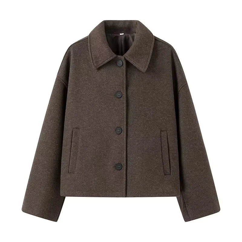 Cropped wool-blend jacket for women with long sleeves and structured silhouette