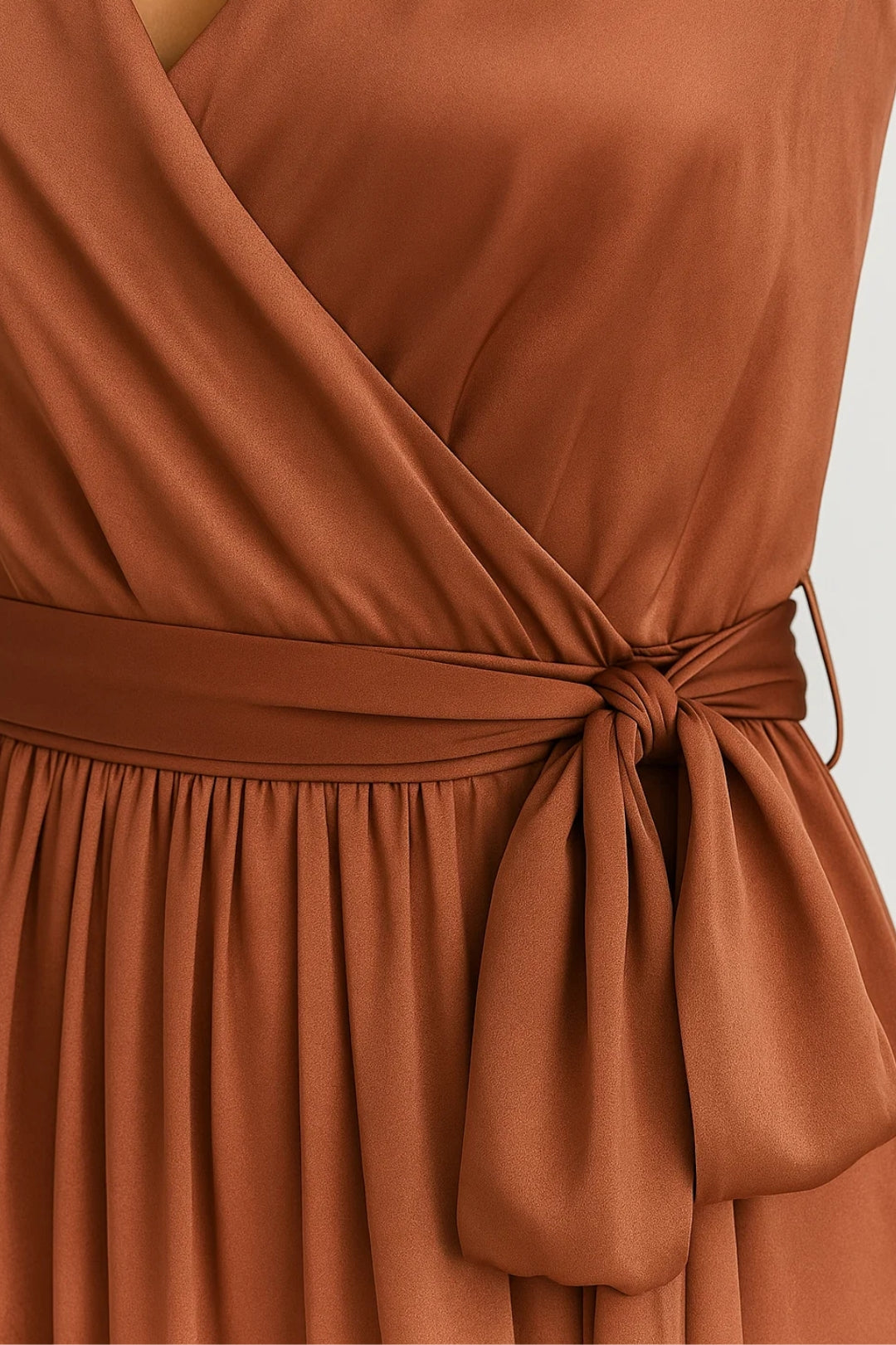 V-neck wrap maxi dress with soft drape and front slit detail