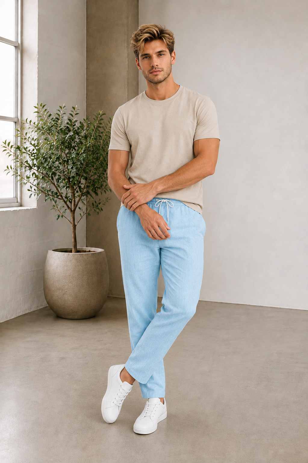 Relaxed fit linen trousers with side pockets