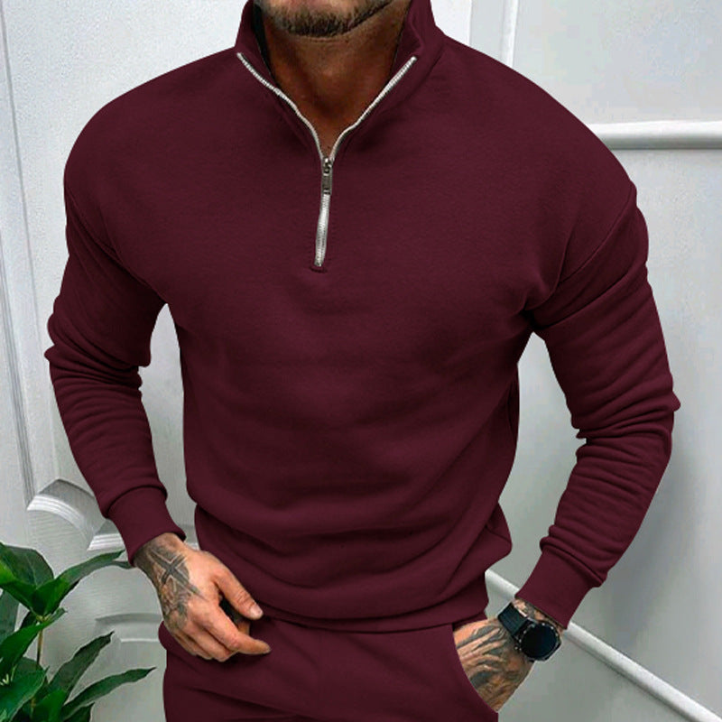 Knitted half-zip sweater for men with long sleeves and even-textured fabric