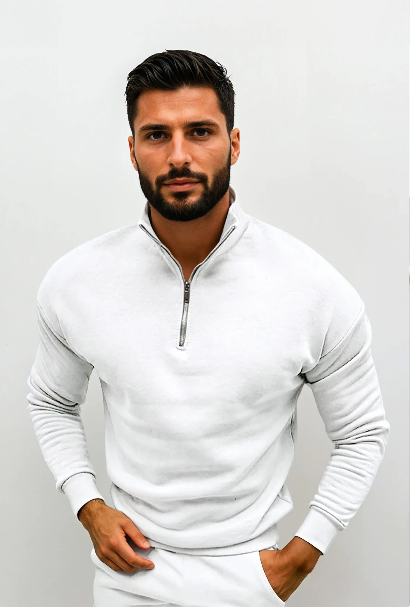 Men's half-zip knitted sweater with long sleeves and even-knit texture