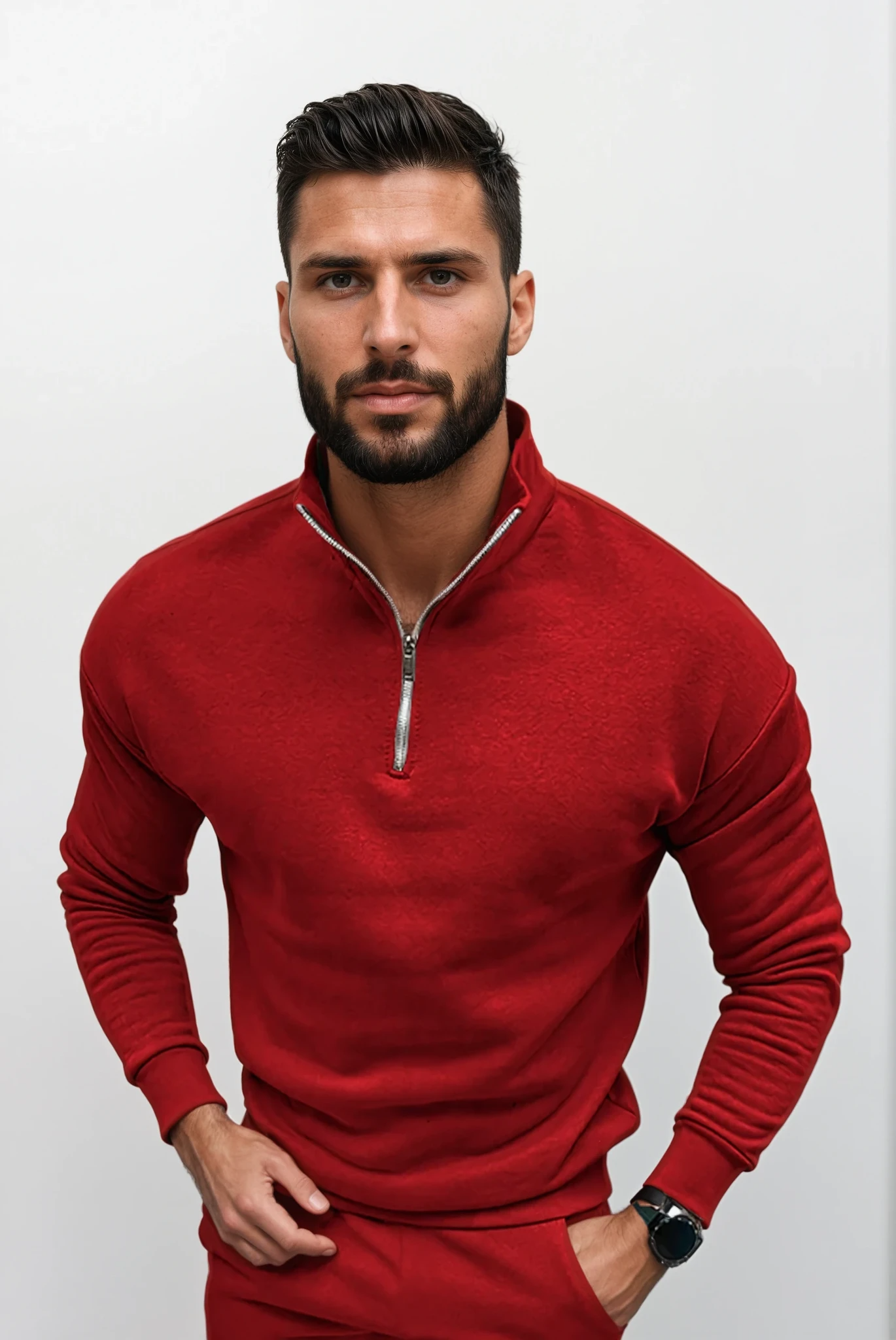 Long-sleeve knitted half-zip sweater for men with ribbed cuffs