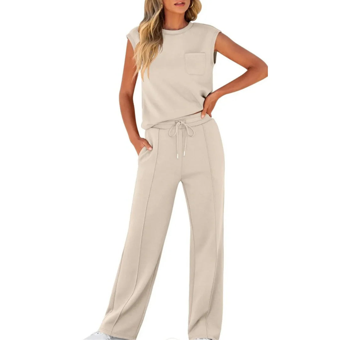 Women's versatile matching set with sleeveless top and comfortable wide-leg pants