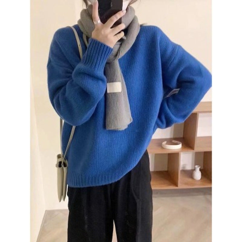 Women's soft knitted sweater full-length front view on model