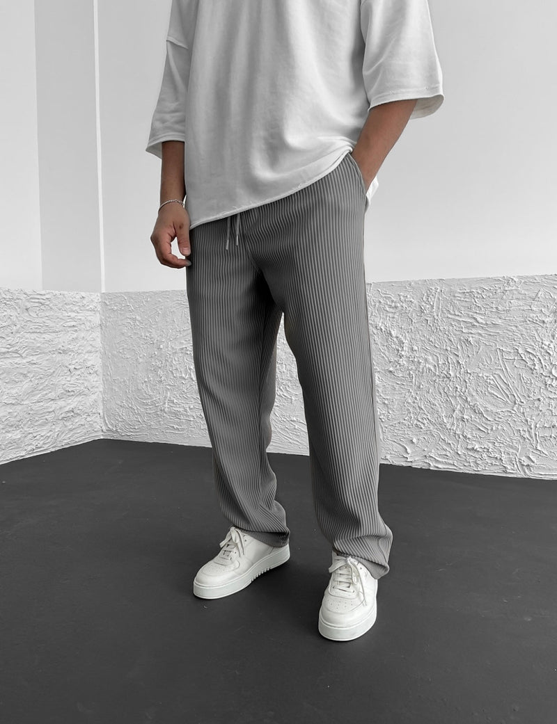 Men's casual ribbed trousers with elastic drawstring waistband and side pockets
