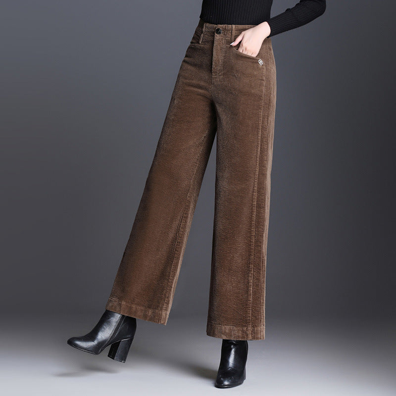 Women's wide-leg corduroy trousers with high waist and full-length silhouette