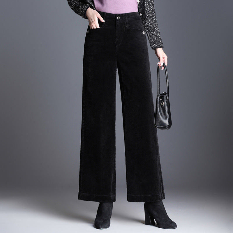 High-waist wide-leg corduroy trousers for women in full-length cut