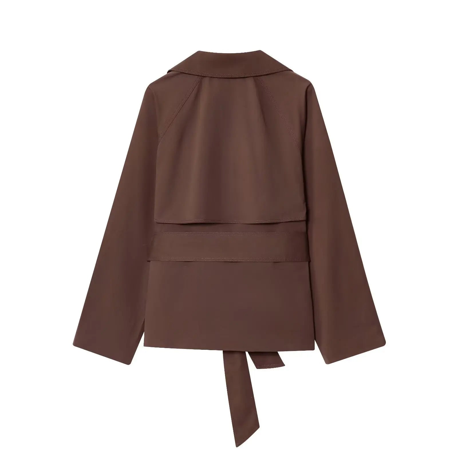 Structured wrap jacket with button closure and adjustable tie belt