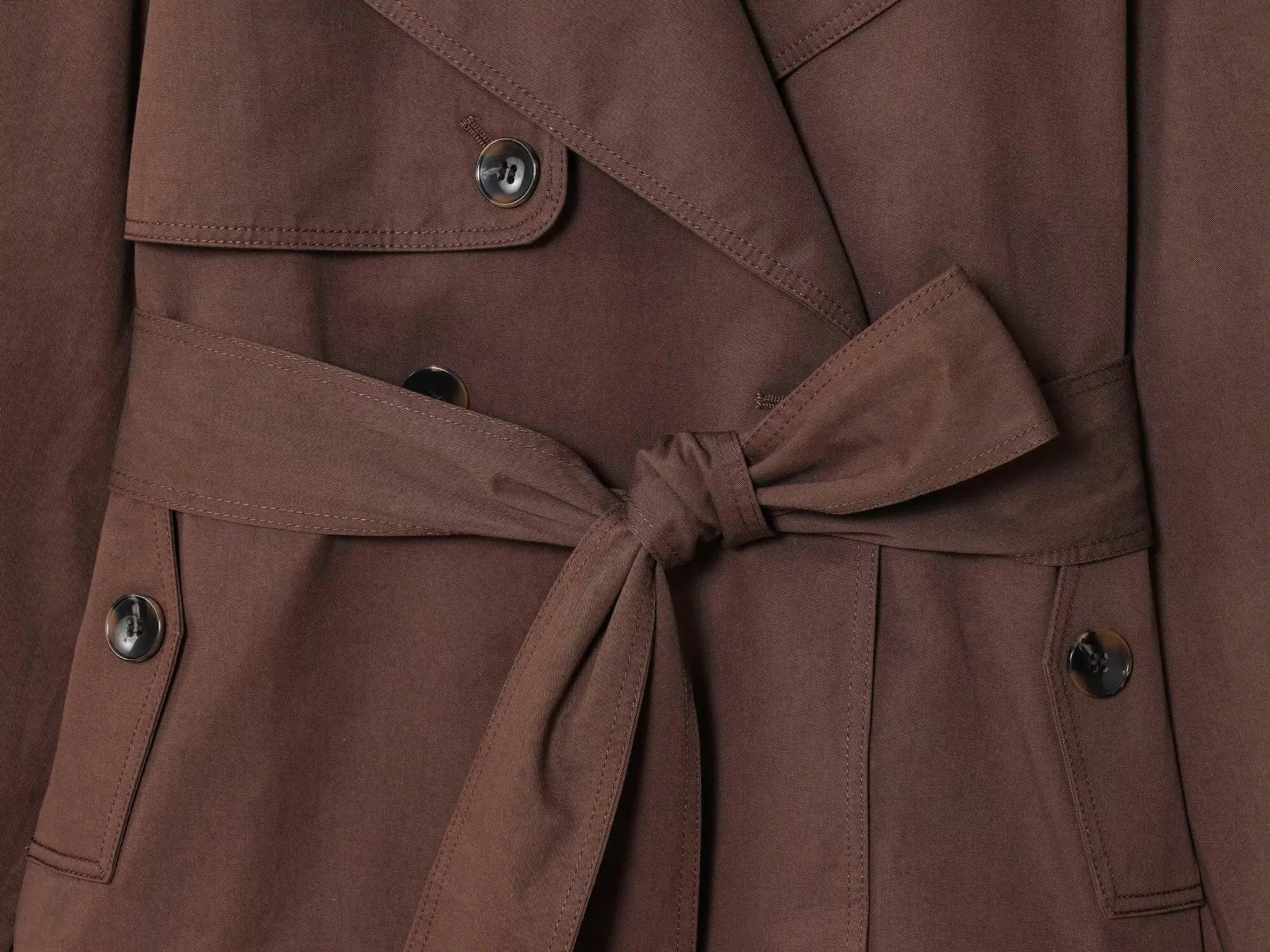 Wrap jacket with lapel collar, straight hem, and waist tie belt for women