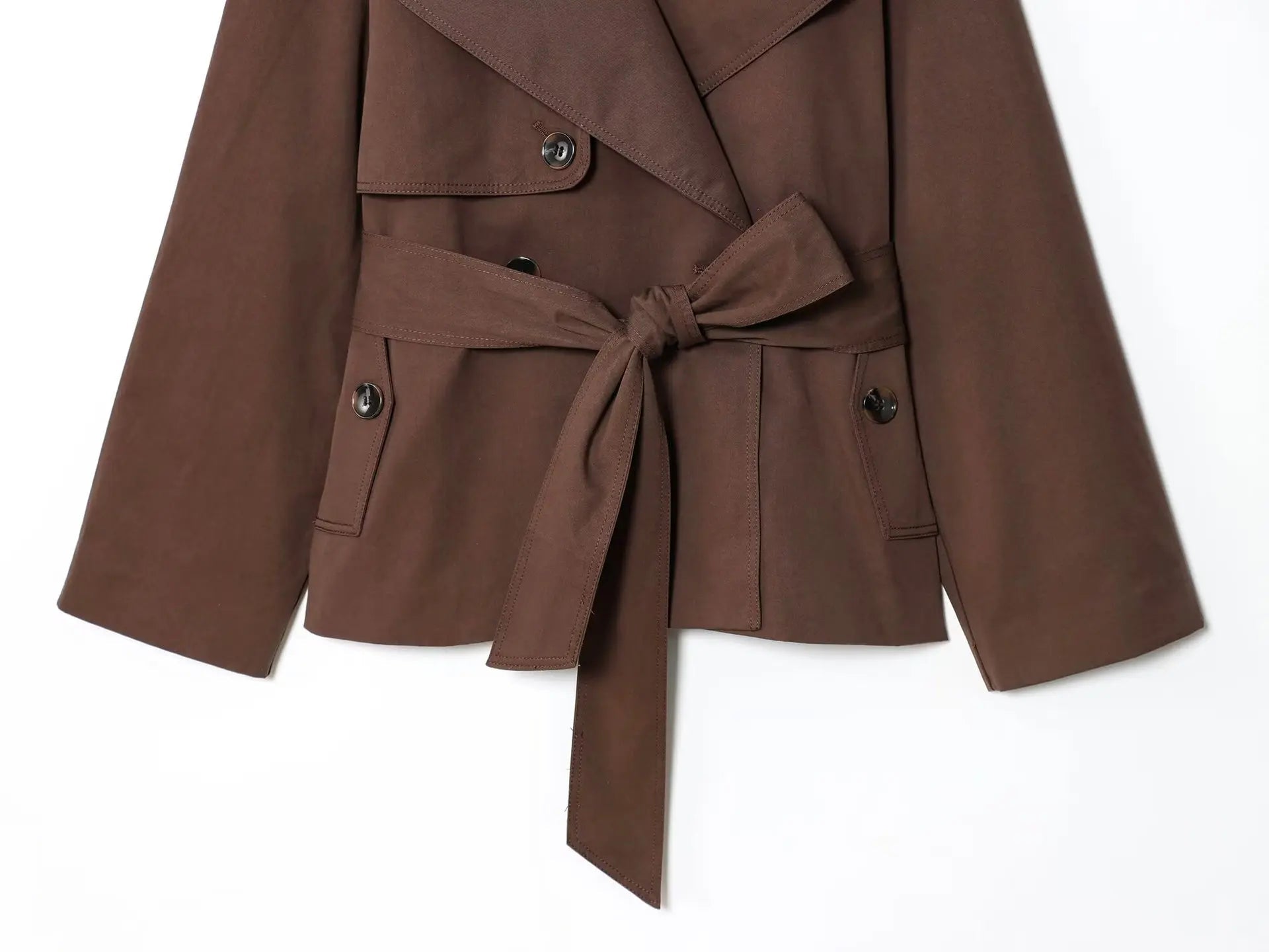 Women's wrap jacket with panel construction and adjustable waist tie