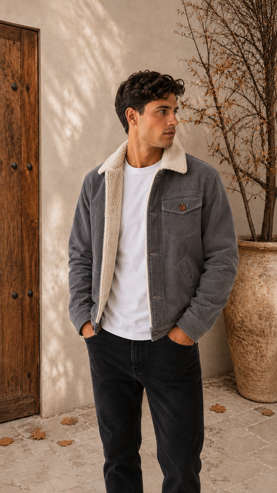 Men's classic lined jacket in gray with button front