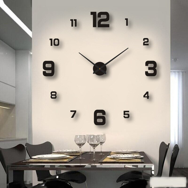 Minimalist wall clock with large 3D number markers displayed on a living room wall