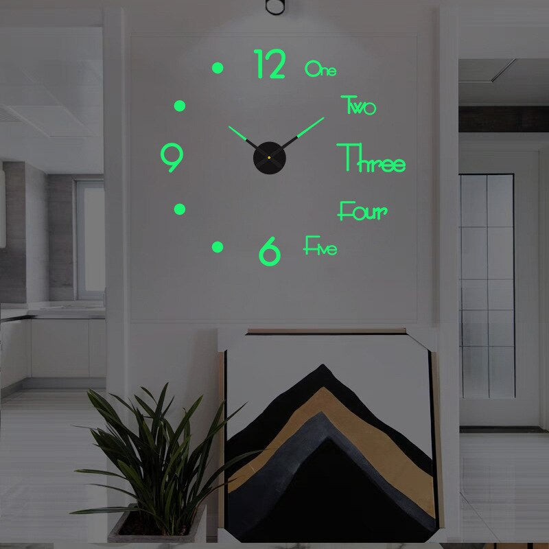 Modern minimalist wall clock mounted on wall showing size and proportion in room context