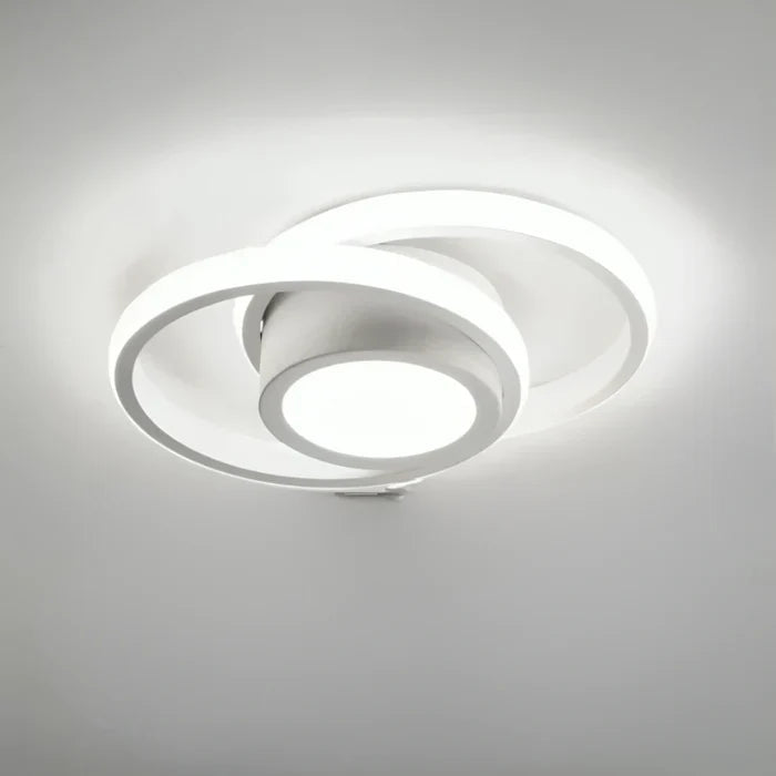Close-up of modern LED ceiling light aluminum alloy construction and ring detail