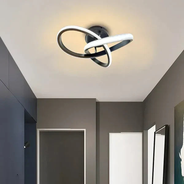 Square white LED ceiling light with geometric frame, surface-mounted on ceiling
