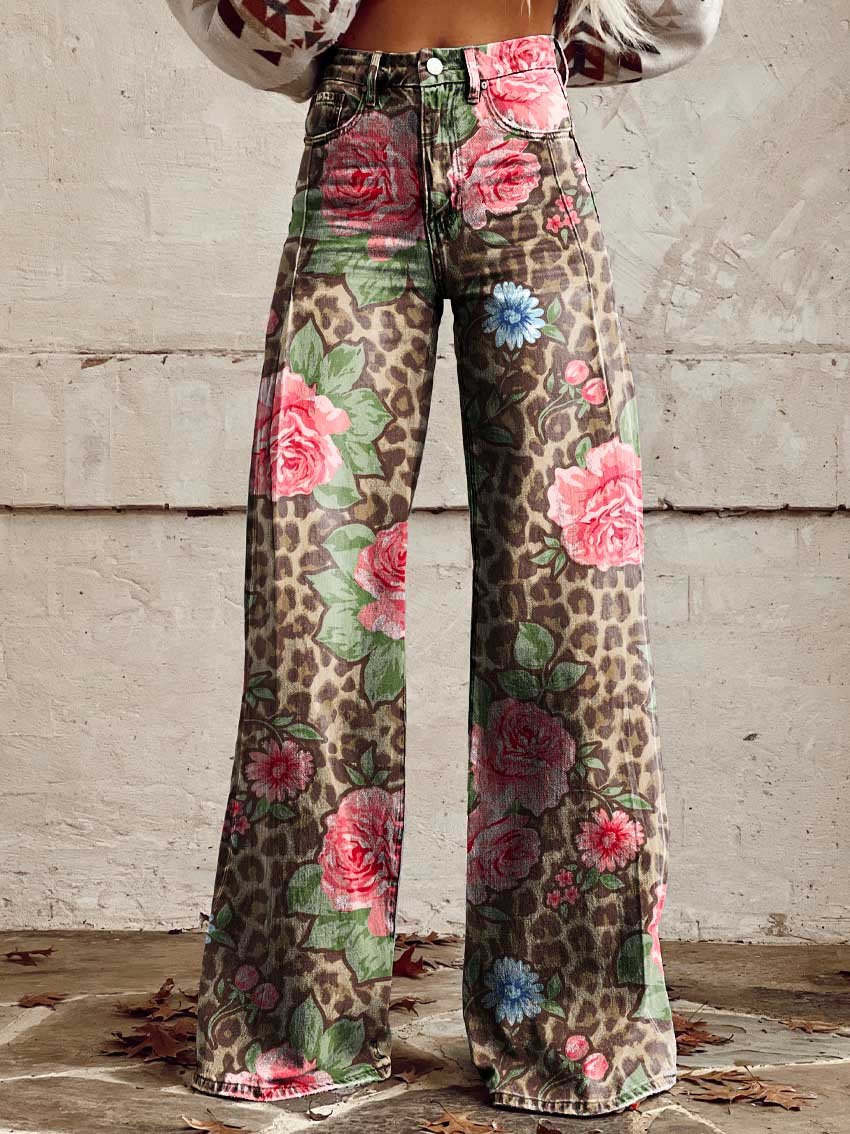 High-waist wide-leg jeans for women in a tonal patterned style