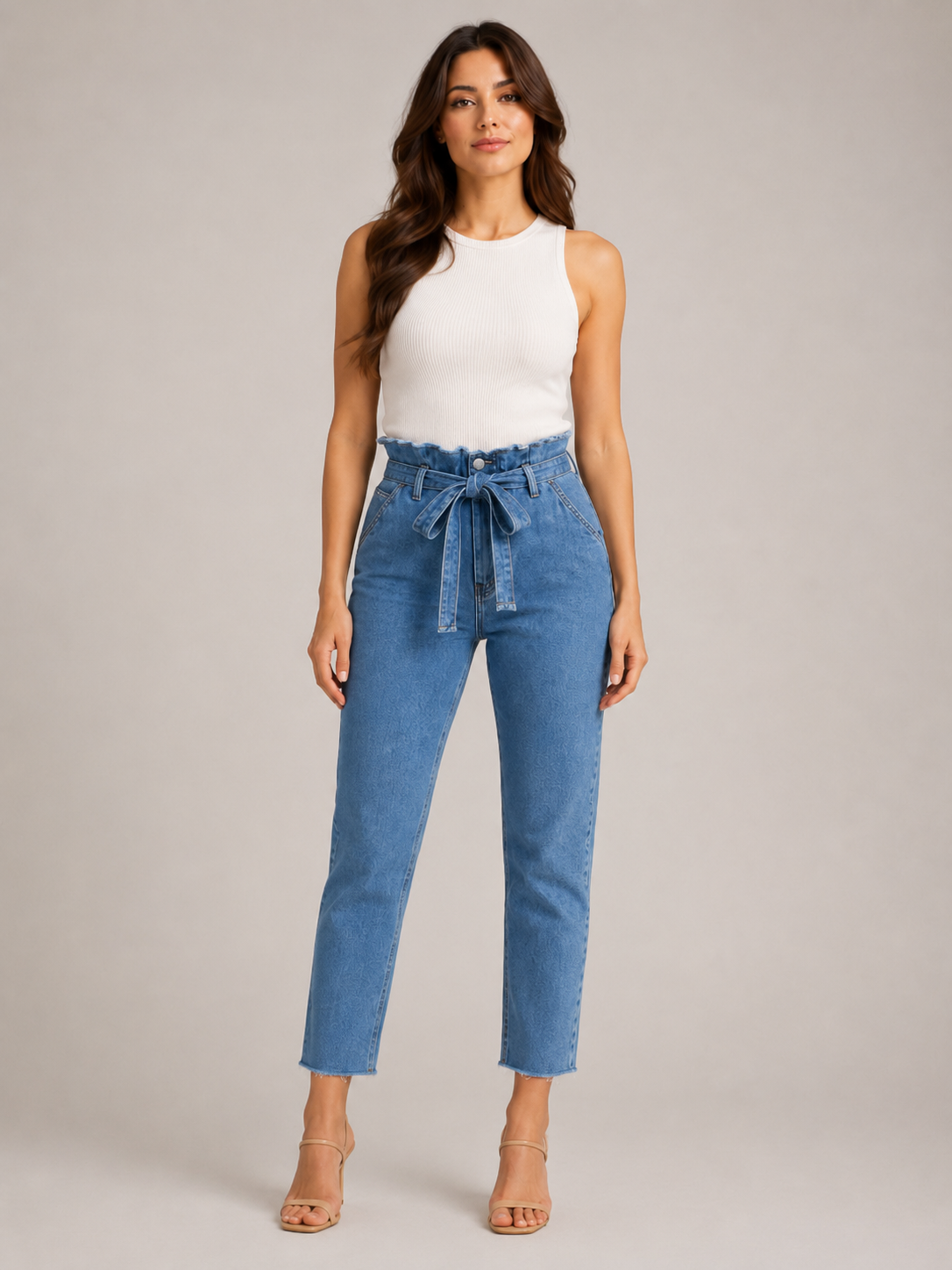 Women's skinny jeans high waist vintage blue wash front view