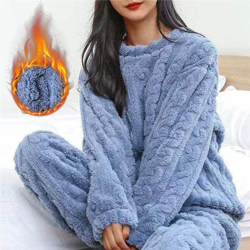 Women's soft two-piece set with a long-sleeved pullover top and elastic-waist lounge trousers