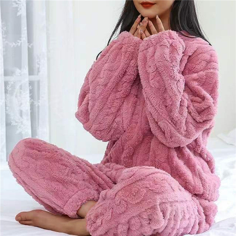 Women's relaxed-fit lounge set with a long-sleeved pullover and matching straight-leg trousers