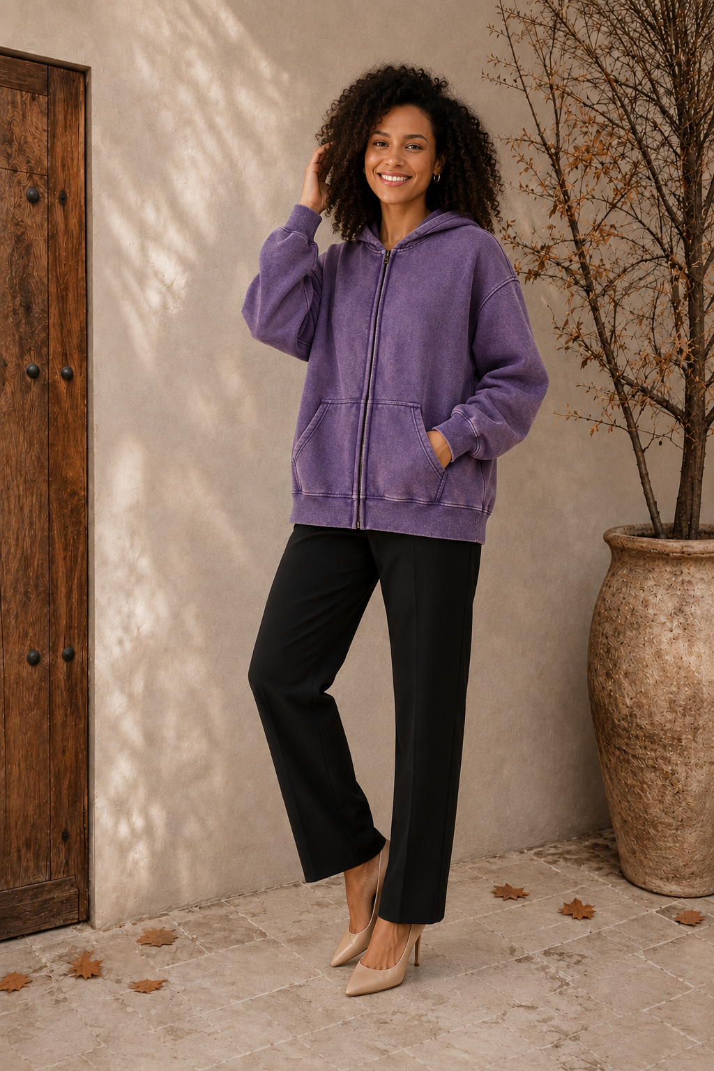 Nora oversized purple zip up hoodie for women