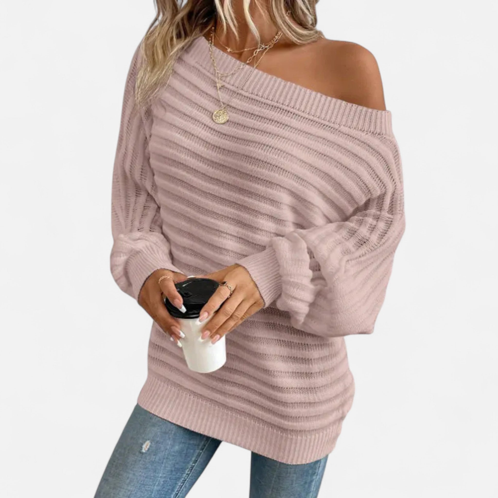 Women's Ribbed Off-Shoulder Sweater  Kvinnors tröjor